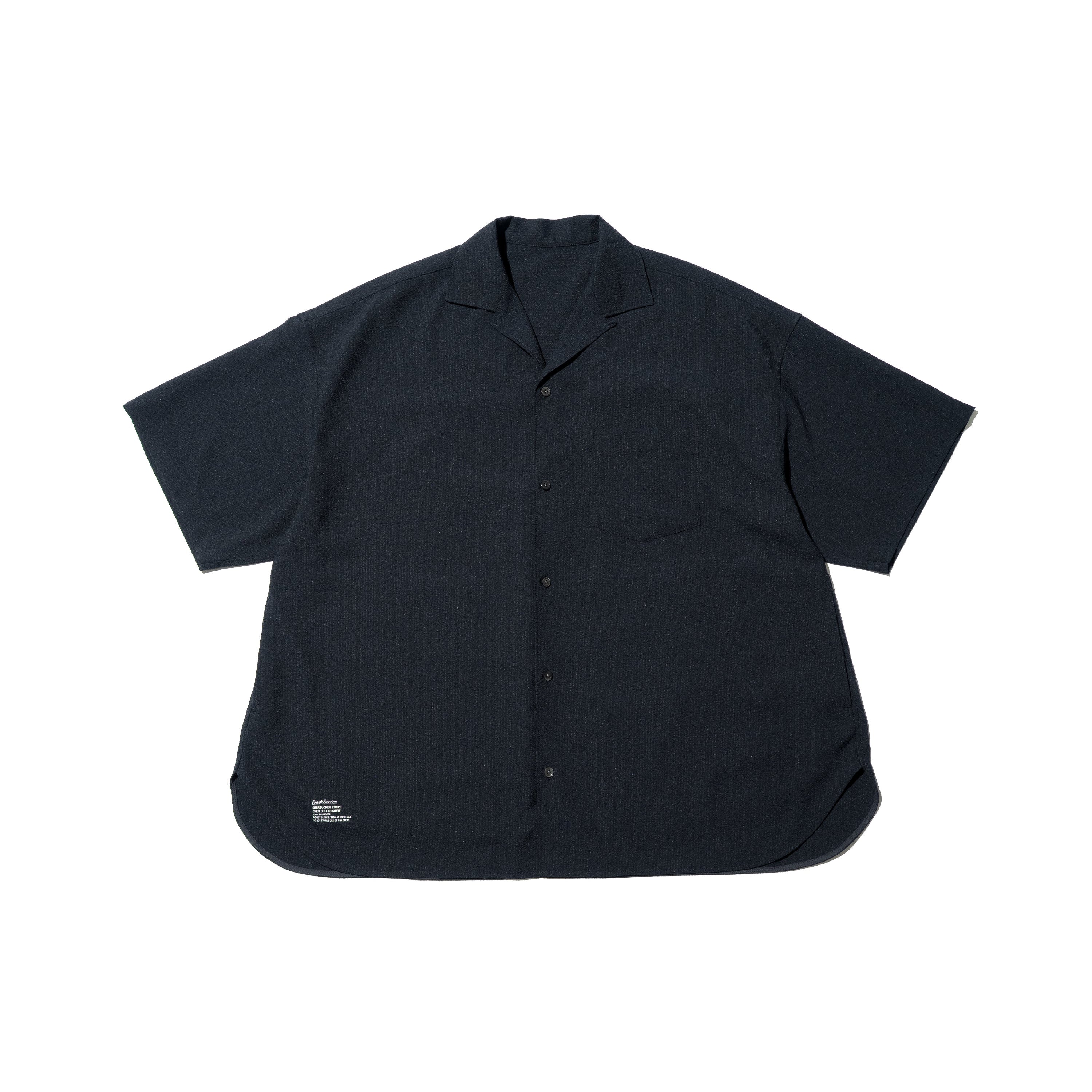 SEERSUCKER STRIPE OPEN COLLAR SHIRT